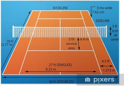 Poster Tennis court with dimensions(clay) - PIXERS.US