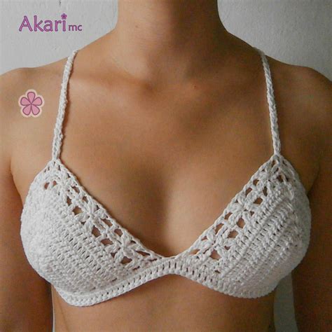 Bikini Top Crochet Pattern Boho Bikini Top With Lace Flowers Crossed Back Straps Adabana