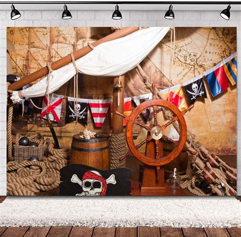 Fondo de fiesta de cumpleaños con temática de Barco Pirata para niños