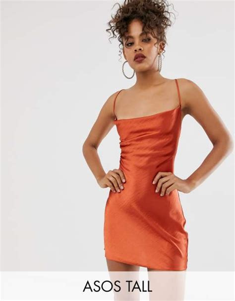 Asos Design Tall Cami Mini Slip Dress In High Shine Satin With Lace Up