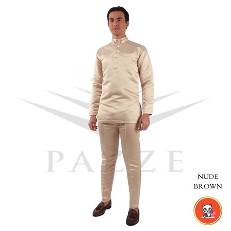 Satin Matte 20 Colour Baju Melayu Slim Fit Cream Nude Brown Emerald Green Smokey Grey Navy
