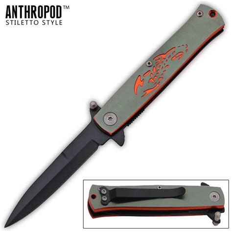 7 Inch Scorpion Stiletto Style Tiger Usa Trigger Assisted Knife Orange