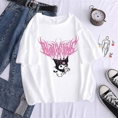 Sanrios Kawaii Harajuku Cartoon Gothic Print Manches Courtes Anime T