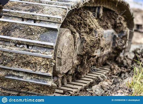 Excavator Tracks Old Iron Caterpillars Of The Bulldozer Of The Tractor