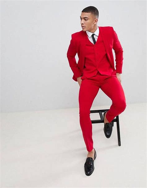 Men's Red 3 Piece Fashion Formal Suit Slim Fit One Button - Etsy