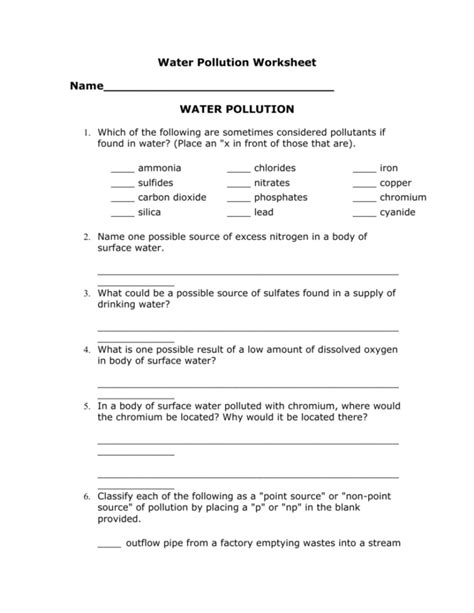 Pollution Grade 3 Worksheets