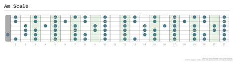 Am Scale - A fingering diagram made with Guitar Scientist