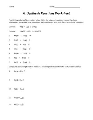 Worksheet 1 Composition Synthesis Reactions Fill Online