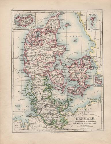 Victorian Map Denmark Schleswig Holstein Laaland Faroe Iceland