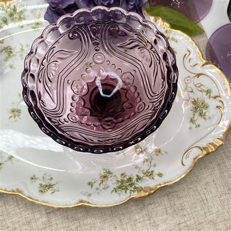 Vintage Us Glass Co Amethyst Purple Glass Footed Compote Bowl Ebay