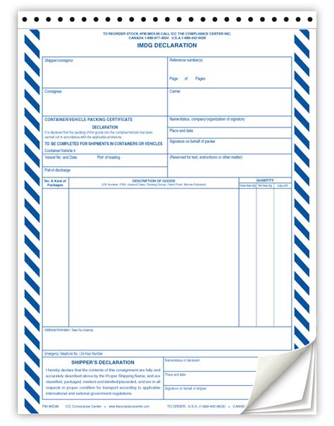 Imo Shippers Declaration Form 4 Part Ncr 100pack Icc Compliance