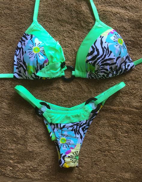 Two Tone Bikini String Bikini Cheeky Bottoms Designer Bikini Unique One Of A Kind Etsy