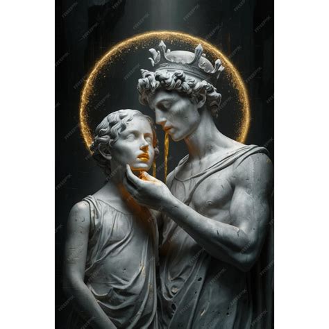 A statue of a man and a woman kissing each other with a crown on their ...