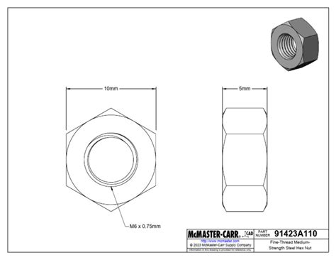 91423A110 - Fine-Thread Medium-Strength Steel Hex Nut | PDF