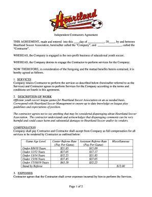 Fillable Online Independent Contractor Agreement Referee Doc Fax