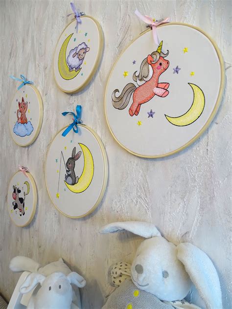 Embroidery Hoop Art cat , cow , Sheep.housewarming Gift.gift for Newborn. Home Decor. Gift ...