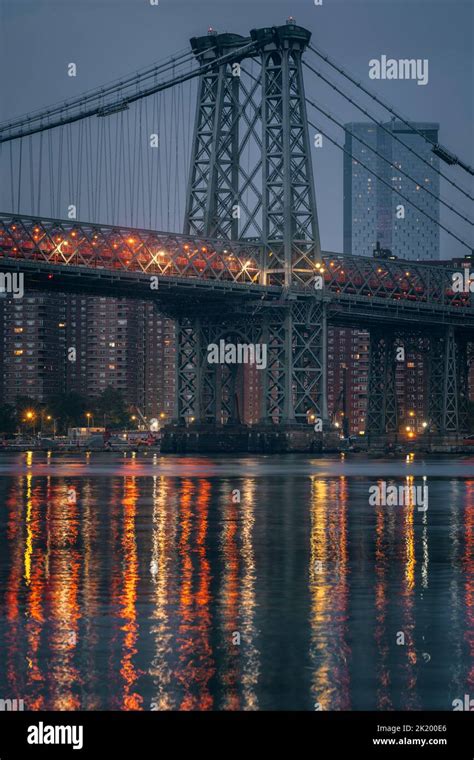 city bridge at night sunrise Williamsburg Bridge New York City Stock ...