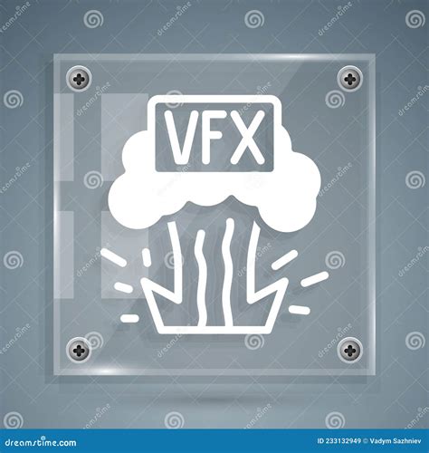 White Vfx Icon Isolated On Grey Background Square Glass Panels Stock