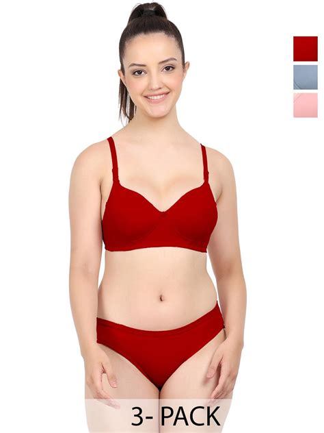 Buy PIBU Pack Of 3 Cotton Lingerie Set Lingerie Set For Women 26910694 Myntra