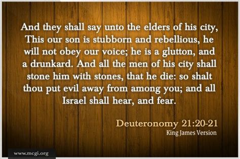 Deuteronomy 21 20 21 And They Shall Say Unto The Elders Of His City