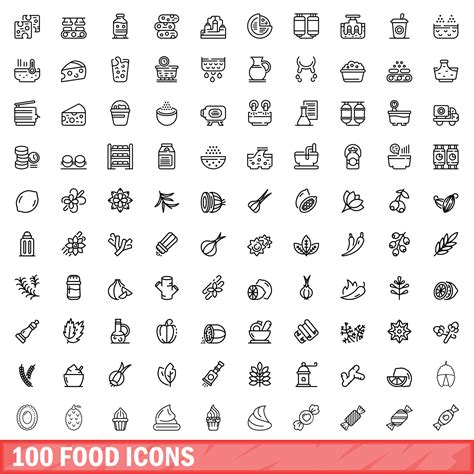 100 food icons set, outline style 9012447 Vector Art at Vecteezy