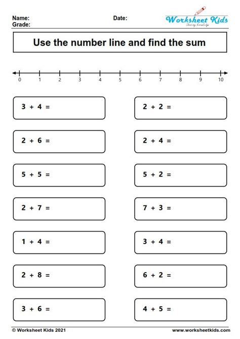 Number Line Addition Worksheets For Kindergarten