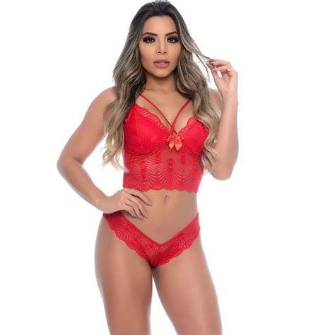 CONJUNTO LINGERIE FIO DENTAL EM RENDA Shopee Brasil