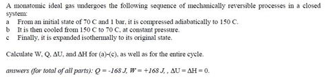 Solved A monatomic ideal gas undergoes the following | Chegg.com 