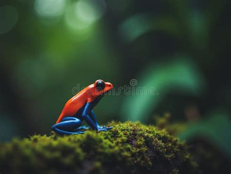 Vibrantly Colored Poison Dart Frog Sitting On A Leaf In Manu National Park Peru Stock Image