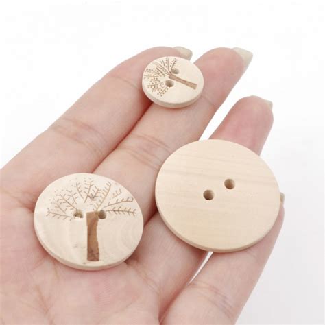 Seasons Wood Sewing Buttons Scrapbooking Holes Round Natural Tree