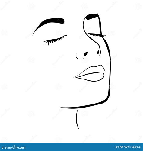 Sketch Female Face Silhouette With Eyes Closed Royalty-Free Cartoon ...