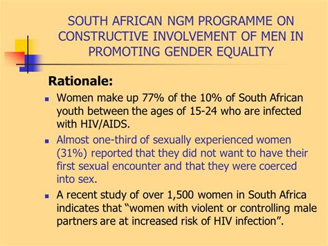 South African National Gender Machinery Ngm Programme On Constructive