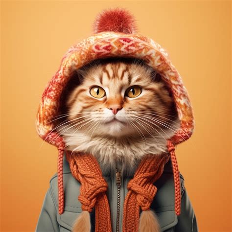 Premium AI Image | Cat dressed in winter clothes portrait on isolated ...