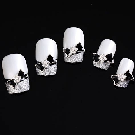 Black Bow Tie 10 Pieces Silver 3d Alloy Nail Art Slices