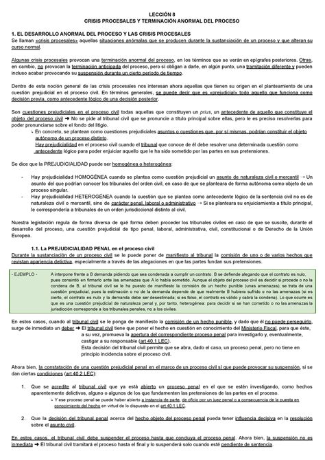 Lección 8 Procesal Civil II LECCIÓN 8 CRISIS PROCESALES Y