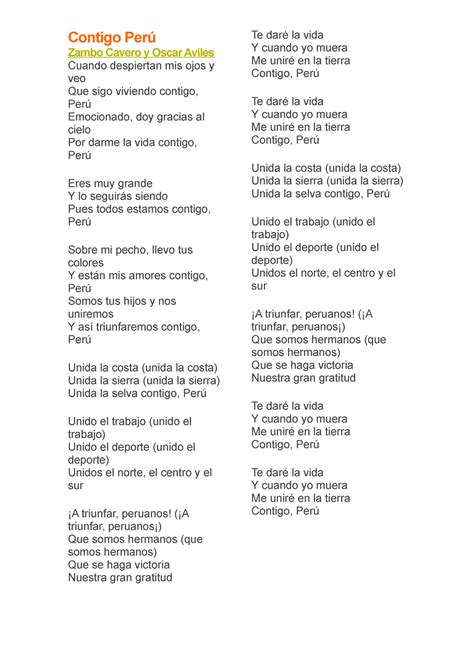 Contigo Per Es Una Cancion Escrita Para El Peru Contigo Per Zambo