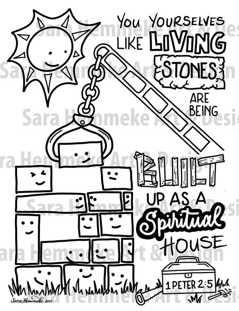 Living Stones Bible Coloring Page 1 Peter 2:5 Download - Etsy