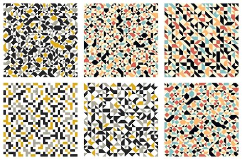 기하학적 모자이크 벡터 원활한 패턴 세트 배경 화면 포장지 또는 웹 사이트 배경에 대한 혼란스러운 추상 배경 프리미엄 벡터