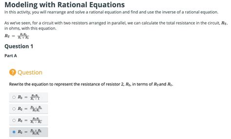 Rewrite The Equation To Represent The Resistance Of Resistor 2 R2 In Terms Of Rt And R1