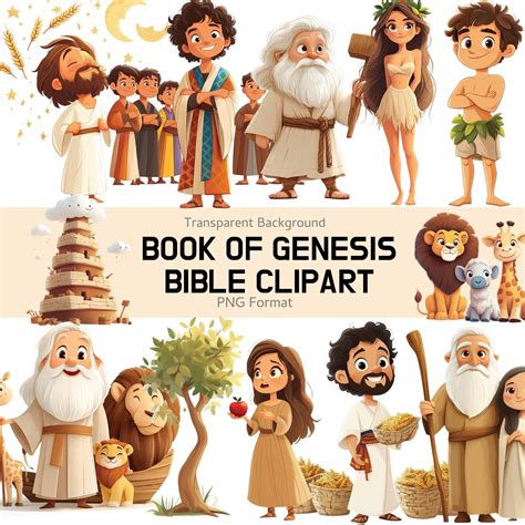 Genesis Bible Story Clipart, Cute Cartoon Christian PNG Set for Kids