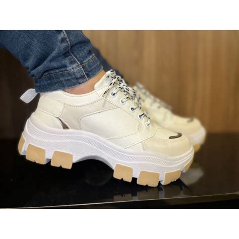 Tênis Feminino Plataforma Branco Nude Submarino