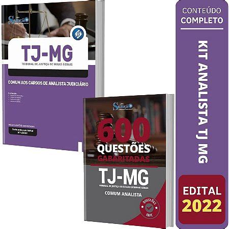 Kit Apostila Concurso Tj Mg Comum Analista Testes Solu O Cursos