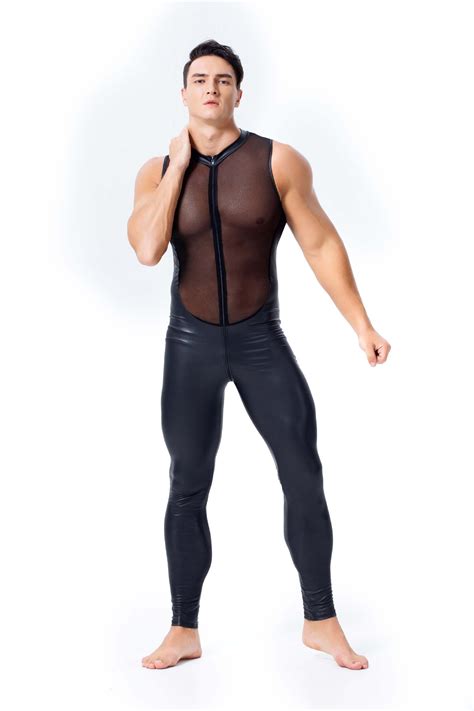 Gay Bodysuits Clubwear Hot Mesh Sleeveless Bodysuit