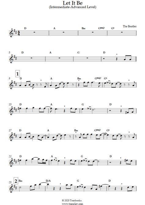 Let It Be Intermediateadvanced Level The Beatles Clarinet Sheet