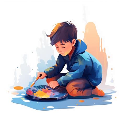 Premium Vector | Child engrossed in painting Vector illustration