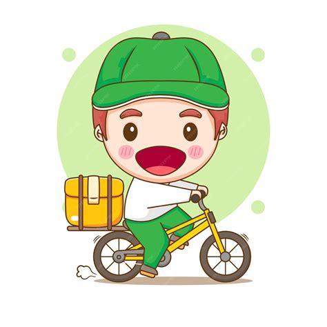 Premium Vector Cute Delivery Man Riding Bicycle Delivers Package