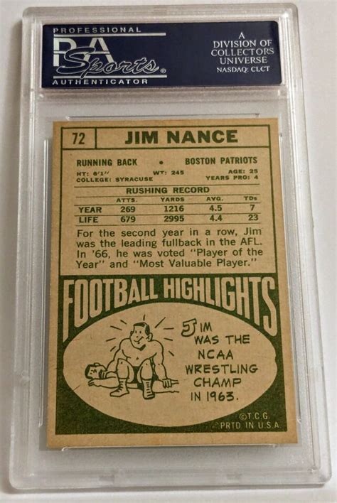 1968 Topps 72 Jim Nance Rookie PSA 7 Patriots EBay