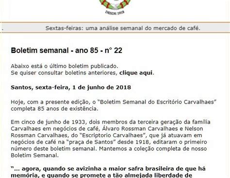 Boletim Semanal do Escritório Carvalhaes completa 85 anos de existência