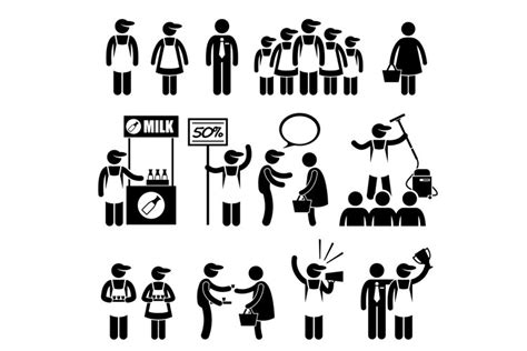 Promoter Salesman Customers At Shopping Mall Stick Figures