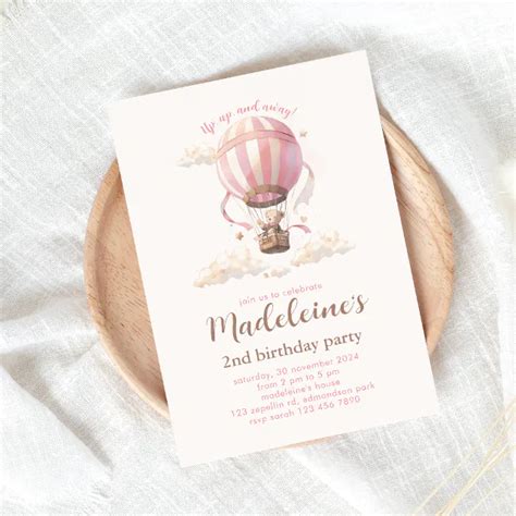 Hot Air Balloon Birthday Invitation Pink Zazzle